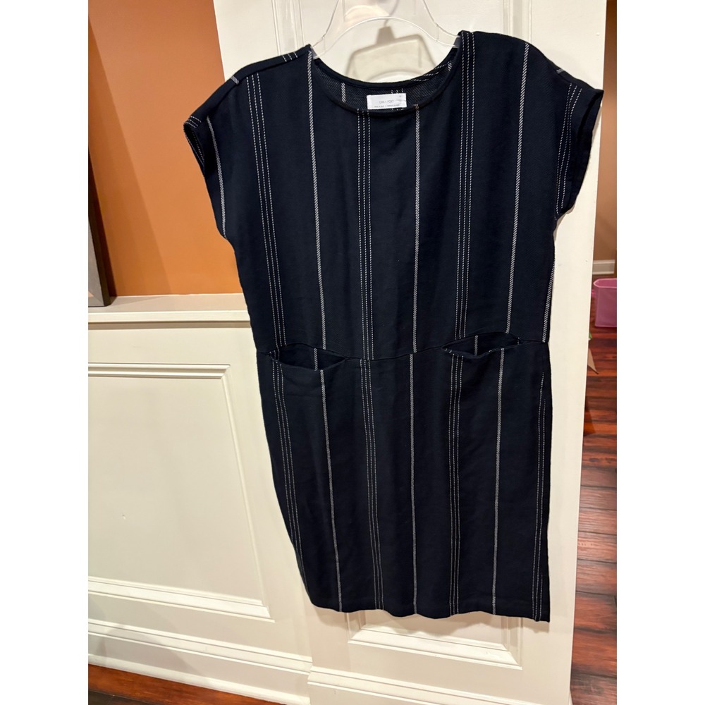Oak + Fort XS Striped Mini Dress Sleeveless Casual Black White Career